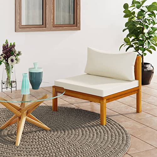 Catherinol Modulares Mittelsofa mit Cremeweißen Kissen, Loungesofa, Sitzecke Garten, Gartensofa, Multifunktionssofa, Balkonset, Palettenmöbel, Europaletten Möbel, Balkonmöbel, Akazienholz