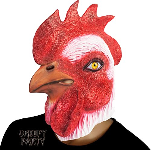 CreepyParty Maschera da gallo in lattice a testa intera, realistica, per Halloween, carnevale, feste in maschera
