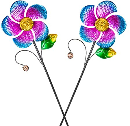Viveta 2 Pack Wind Spinners with Metal Stake, 28.7 inches Outdoor Garden Pinwheels Spinners Purple Flower Shape Design for Yard Lawn Patio Decor
