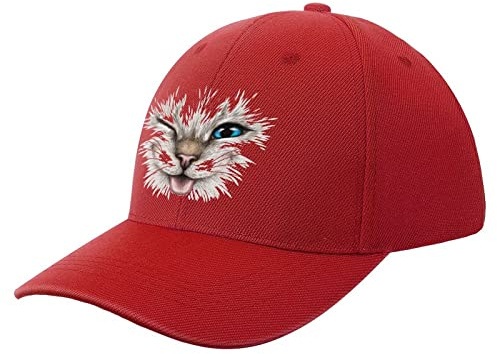 NIBABA Dam blinkande katt baseballkeps herr sportkepsar sommarhatt justerbar baseboll, en storlek, Röd stil, 6 3/4-7 1/2