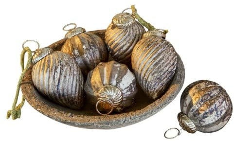 Loberon Weihnachtsschmuck 6er Set Miras, Zwei Designs, Handgefertigt, Nostalgischer Charme, Christbaumschmuck, Weihnachtsdeko, Weihnachten, Glas, Eisen, antiksilber