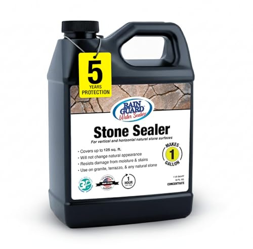 Rain Guard Water Sealers SP-6001 Stone Sealer Concentrate Makes 1 Gallon - Clear Natural Finish - Deep Penetrating Water Repellent Protection for All Stone Surfaces- Water-Based Silane/Siloxane