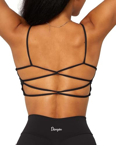 Danysu Sport BH Damen Rückenfreier Push up BH Sports Bra Workout Top | Gymnastik-Kleidung Quadratischer Ausschnitt, Push up BH, Cross Back Top, Top mit Integriertem BH, BH Damen Ohne Bügel