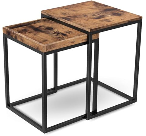 holz4home® Couchtisch 2er Set Lannies I 45x40x55 cm I Industrial-Look Braun I Vintagetisch Teetisch Vintage Sofatisch I Moderner Beistelltisch Fernsehtisch
