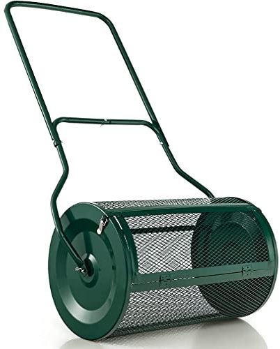Esparcidor de musgo de turba, esparcidor de semillas de compost para esparcidor de césped y jardín, esparcidor de fertilizantes, esparcidor de rodillos, esparcidor de semillas de cesta de malla
