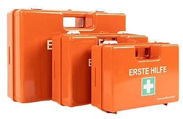 KARAT Große Erste Hilfe Kasten für Betriebe & Heim DIN 13169:2021 gefüllt inkl. Wandhalterung | 1 Hilfe Verbandkasten Set für Büros und Gastro, Notfallbox bis 100 Mitarbeiter (44.5 x 32 x 15cm)