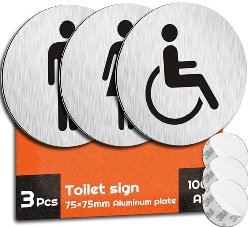 AIFIZO Toilet Signs 75mm×75mm(2.65''×2.65‘’) Self-adhesive Set of 3, Men's and Women's with 3M Tape, Door Sign