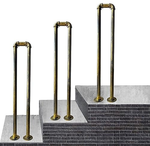 LIVINQ Industrial Wrought Iron Handrails, Gold-Copper U-shaped Stair Railing for Outdoor Steps, Floor Mount Garden Hand Rail Safety Guardrail Outside for Decking (Size : 45cm(1.5ft))