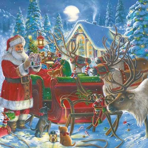 3-Ply Maki Xmas Decoupage Tissue Paper Napkins Decorative Christmas Serviettes 33cm x 33cm - Pack of 20 (Santa with Sleigh and Reindeers)