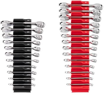 TEKTON Kurzer Ringmaulschlüsselsatz, 25-teilig | WCB95403 | (0,6 - 1,9 cm, 6 - 19 mm), modulare Organizer, verchromt