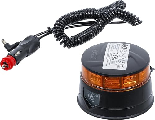 BGS 70343 | Akku-Rundumkennleuchte gelb | Magnet | 12 V / 24 V | Ø 130 mm | 360° rotierende LED | 4 Drehmodi | Vakuum-Saugnapf | IP67 | Li-Ion-Akku 2600 mAh | ECE Prüfzeichen (E9)
