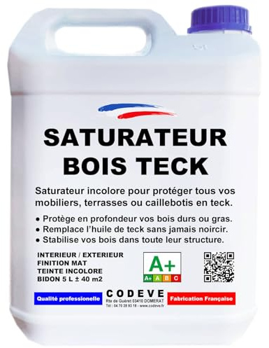 Saturateur Teck - Codeve Bois - 20L - Intérieur/extérieur - Pour La Protection De Votre Mobilier, Terrasse Ou Caillebotis En Teck.