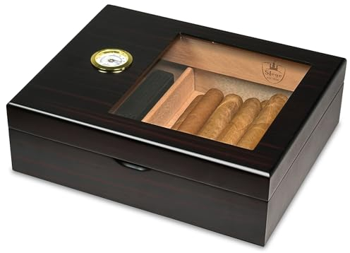 Slege Zigarren Humidore,Humidor-Zigarren,Glasplatte,Spanische Zeder Zigarrenbox,mit Zigarrenbefeuchter,Hygrometer,Teiler, Kuba Zigarren Zubehör,Männer Geschenk (10-30 zigarren)