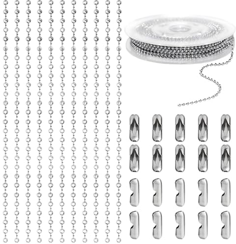 SnugZest 5 Meter/16 Feet Blind Chain,Silver Metal Beaded Chain with 20Pcs Pack Matching Roller Blind Chain Connectors for Roller Blind, Curtain, Ceiling Light, Ceiling Fans, Key Chains(Silver)