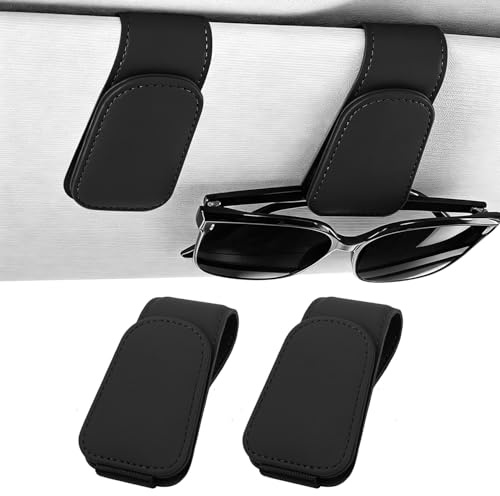 Heshebuy 2 Stück Brillenhalter für Auto Sonnenblende, Brillenhalter für Auto, Sonnenbrillenhalter Auto, Magnetische Auto Visier Brillenhalter,Sonnenbrillen Halterung/Ticket-Kartenclip (Schwarz)