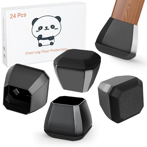 Meldel Protector Patas Sillas 24 Piezas Mediano - Negro Silicona Protector Sillas Patas con Almohadillas de Fieltro,Eliminan el Ruido y los Arañazos