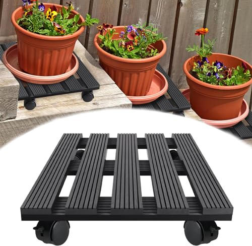 FIVMEN Pflanzenroller Quadratisch 2X Rollbrett Pflanzen WPC Blumenroller 30cm Blumentopf Untersetzer mit Rollen Außenbereich MAX. 100KG, Dunkelgrau