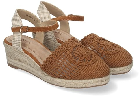 84441 Sandalia de Cuna de Yute para Mujer, Estilo Valenciana, con Pala Bordada, Cierre de Hebilla, Ideal para Primavera-Verano. Cuero Talla 39