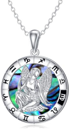 Collier signe du zodiaque Vierge en argent sterling 925, horoscope de la Vierge pendentif en coquillage d'ormeau chaîne Constellation astrologie bijoux d'anniversaire cadeaux pour femmes et filles