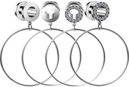 Stfery Ohr Plug Flesh Tunnel 6mm, 4 Stk Ohr Plugs Chirurgenstahl Silber Tunnel Plug Ohr Mit Groß Reifen Anhänger