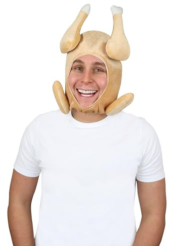 HENBRANDT Chapeau de dinde en peluche pour adulte avec trou pour le visage - Chapeau fantaisie pour Thanksgiving et Noël - Accessoire de déguisement pour homme et femme - 40 cm