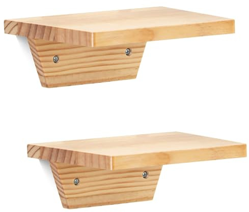 Trapezförmige Schwimmende Regale,kleines Wandregal 2er Set,Mini-Holzregale zur Pflanzenpräsentation und Aufbewahrung Dekorativ für Wohnzimmer,Schlafzimmer,Küche,Büro Dekoration,15x20cm(Naturholz)