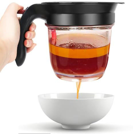 1000ml Séparateur de Graisse, Double Filtration, Distributeur à Bouton de Libération de Presse, Séparation Facile de la Graisse