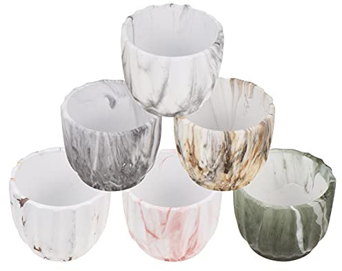 KONTONTY 6er-Set Marmorierte Keramik-blumentöpfe Sukkulenten-Topf Pflanzgefäßhalter Für Mini-sukkulenten Kakteen Kleine Pflanzen Schreibtisch-Dekoration