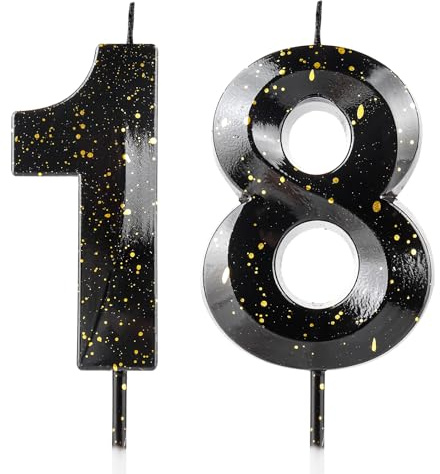 Number 18 Candles 18th Birthday Candles 3D Black Gold Happy Birthday Candle Premium Wax & 3D Diamond Design Cake Topper Decorations for Birthday Party Wedding Anniversary Celebration Supplie