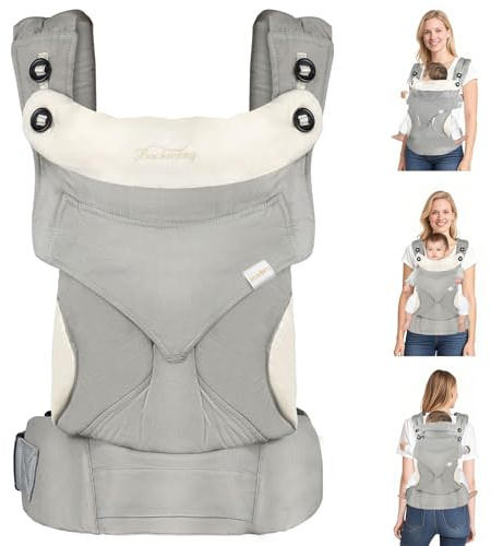 TOFFCAEA Babytrage - Ergonomisch, Einfach zu Tragen Reine Baumwolle Leicht, mit Verstellbarer Gürtel, für Neugeborene von 3 bis 18 Monate (Grau)