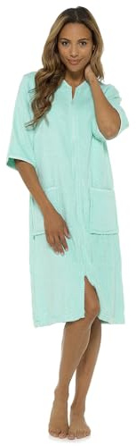 GM Apparel Women’s Zip Up Bathrobe Dressing Gown - 100% Cotton Ladies Terry Towelling Bath Robes - Highly Absorbent Towel Robes (12-14, Mint)