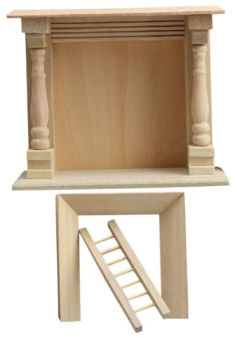 TOBBOMEY Miniature Cheminée Bois Non Peint pour Maison De Poupées Accessoires De Cheminée Décoration Réaliste pour Noël Et Jeux Imaginatifs