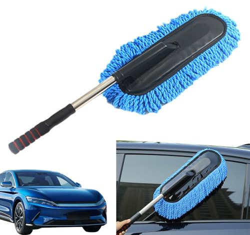 Fenytay Plumero Para Coche Exterior, Plumero De Microfibra Sin Arañazos, Cepillo Para Detalles Automáticos Y Limpieza De Interior, Poste Retráctil De Acero Inoxidable De 35 Pulgadas, Color Azul
