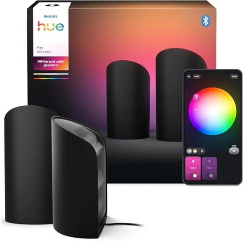 Philips Hue Play Smart Wall Washer Schwarz, Weiß & Farblicht mit ColorCast-Technologie, Bluetooth-kompatibel, Sprachsteuerung mit Alexa, Apple Home & Google Assistant, 2er Pack