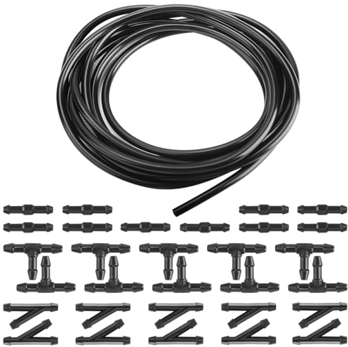 4M Car Windshield Washer Hose Kit, Universal Windscreen Wiper Hoses with 30Pcs Hose Connectors (Y I T-Type), Silicone Rubber Windscreen Wiper Hoses to Connect Car Water Pump & Nozzle