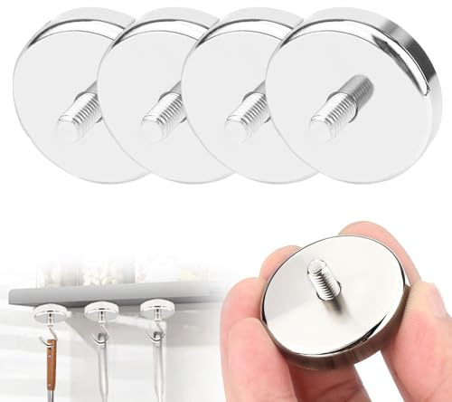 WIYETY 4 Stück Neodym Magnete: Magnet mit Gewinde, M6 Gewindebolzen 25mm Topfmagnet mit 45Kg Zugkraft Kleine Magnete für Schrauben Öse oder Haken, Runde Neodym Magnete mit Gewinde