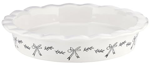 Santa Barbara Design Studio Baking Dish - White Fluted Ceramic Pie Plate, 9, Bows