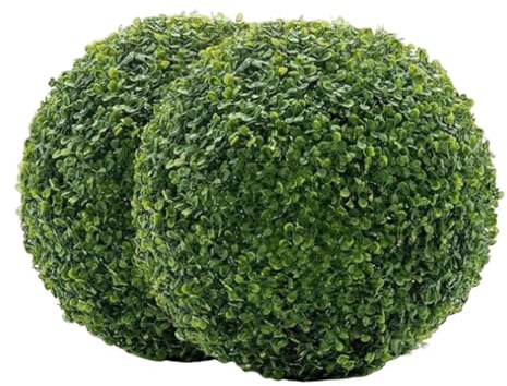 Generisch 2er Set Künstliche Buchsbaum-Kugeln Ø25cm - Formschnitt Deko für Garten & Balkon - UV-beständig,