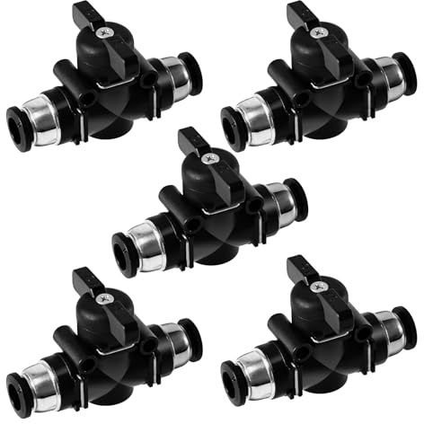 5 Stück Pneumatik Steckverbinder 8mm Gerade, Schwarz Pneumatischer Kugelhahn mit Absperrhahn, Druckluft Steckverbinder für Schnellen Anschluss von Luftleitungen