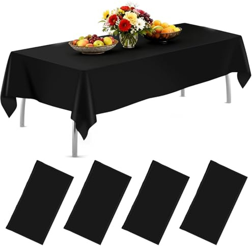 AMLUCKS Plastic Rectangle Disposable Table Cloth 4 Pack 54 x 108 inch Table Cloths Waterproof Stain-Resistant for Weddings BBQ Picnic Birthdays and Events Party (4, Black, 54 * 108inch)