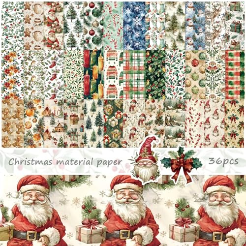 BSITSSS 36 Fogli Carta Scrapbooking Natalizia 15 x 15 cm, Carta Decorativa Merry Christmas,Natale Scrapbooking Papier per Realizzare Biglietti Album Fotografici