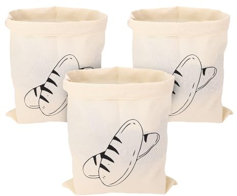 3-pack återanvändbara brödpåsar i linne med dragsko - 40x30 cm brödförvaringspåsar för hemgjorda surdegsfrukter grönsaker