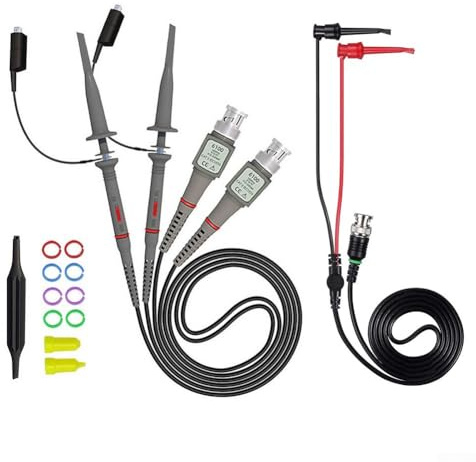 P6100 Oscilloscope Probe Kit 100MHz with BNC to Double Hook Cables, 2 Probes with Switchable 10:/: Attenuation, Fully-Shielded BNC