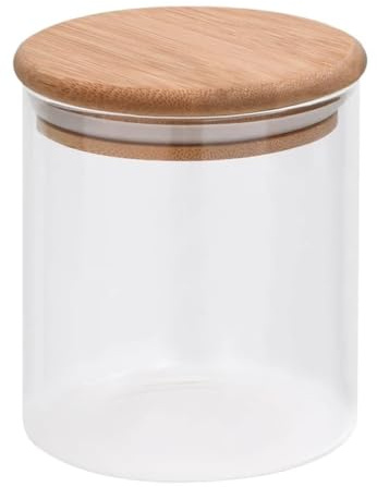 Set Barattoli per Alimenti in Vetro con Coperchio in Bambù, con Chiusura Ermetica e Design Trasparente, Barattolis Ermetici per Alimenti, Barattoli Vetro con Coperchio, 10 Pezzi, 600 ml
