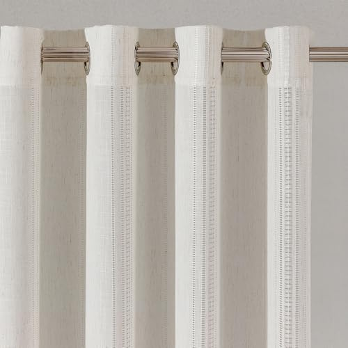 MYSKY HOME Vorhänge Wohnzimmer Modern Beige mit Ösen-Gardinen Leinen Vorhang Boho Vintage Web-Löchern Makramee Häkelgardine für Schlafzimmer Halbtransparent Landhaus Natur Dekoschal 140x225cm 2PC