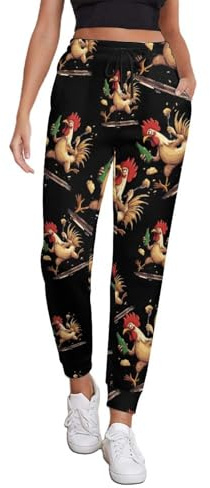 Kung Fu Cock Rooster with Beer Women's Sweatpant Athletic Lounge Jogger Workout Pants with Pocket