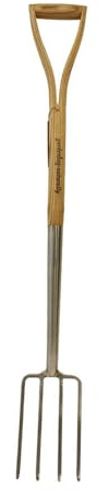 Border Fork Stainless Steel Garden Fork with Ash Wood D Handle for Soil Loosening, Compost Turning and Raised Bed Gardening