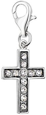 Quiges Cross Clip On Charm Pendant with Cubic Zirconia Silver Plated Women's Jewellery