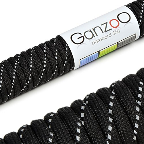 Ganzoo Paracord 550 Seil 4mm Outdoor-Schnur / 15 Meter/Typ 3 / Nylon & Polyester/ 7 Innenstränge/Allzweckseil für Hundehalsband/Hundeleine & Knüpfen/Camping & Survival/Schwarz Grau