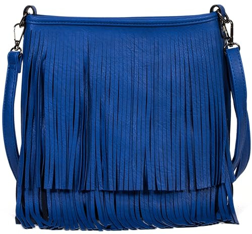 Big Handbag Shop Tassel Fringe Shoulder Bag for Women - Faux Leather Crossbody Messenger with Long Strap - Dakota